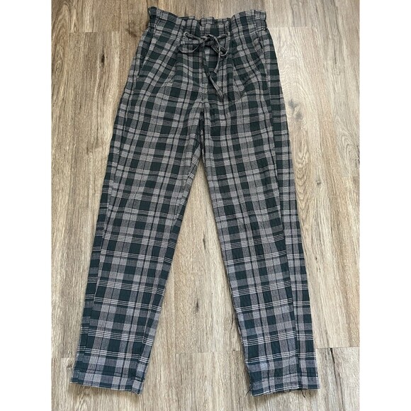 Free People Potato Sack High Rise Loose Fit Green Plaid Pant Size 0 - Picture 2 of 8